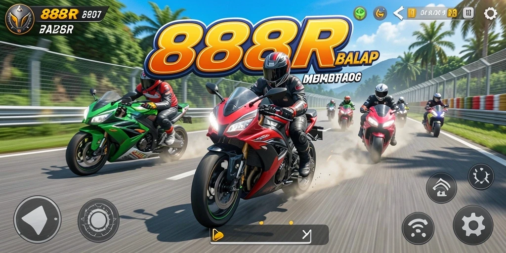 Tampilan gameplay 888R yang memukau dan penuh aksi balap motor.