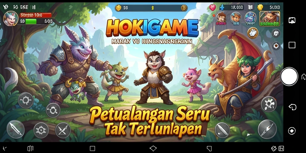 Gameplay seru HOKIGAME dengan karakter petualangan yang menarik.