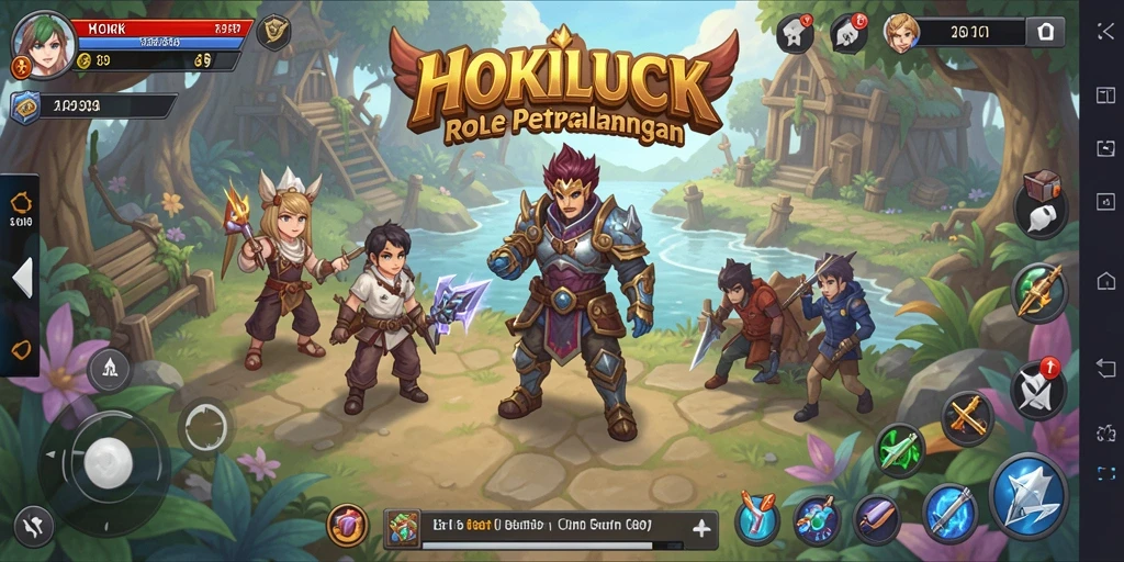 Gameplay HOKILUCK menampilkan pertempuran menarik dan karakter berwarna-warni.