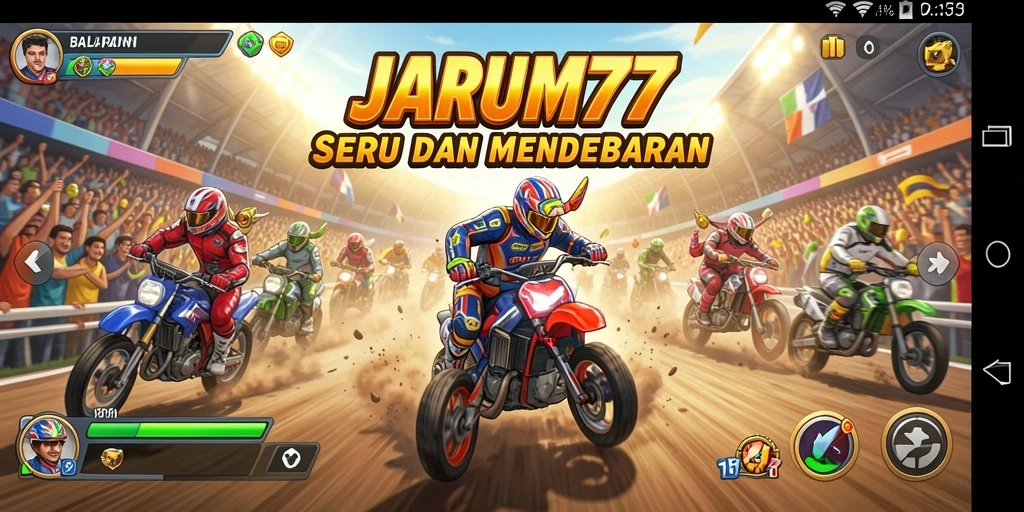 Gameplay balapan JARUM77 yang menegangkan dan seru.