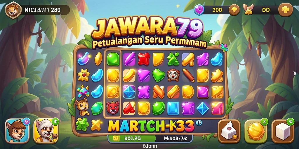 Screenshot utama JAWARA79 menunjukkan gameplay seru dalam Match-3.