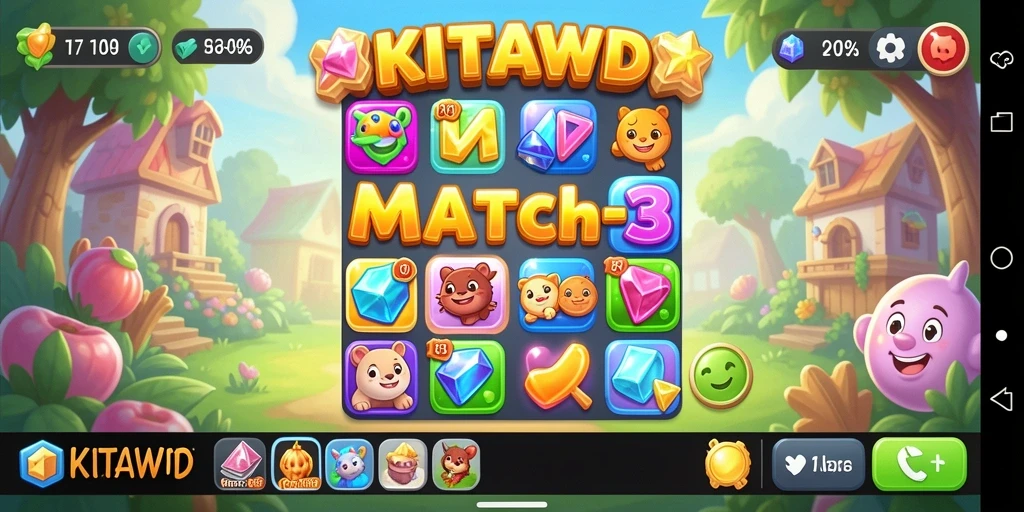 Screenshot gameplay KITAWD dengan visual match-3 yang menawan.