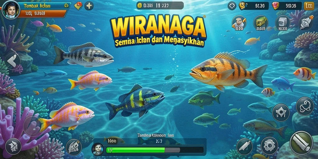 Tampilan gameplay seru dalam WIRANAGA saat berburu ikan.